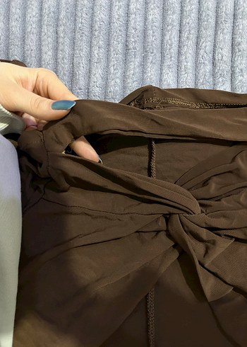 Uzun Kollu V Yakalı Kahverengi Bluz - Görsel 3