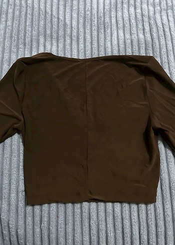 Uzun Kollu V Yakalı Kahverengi Bluz - Görsel 4