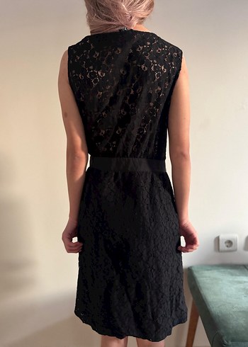 Dantel Detaylı Siyah Midi Elbise - Görsel 13