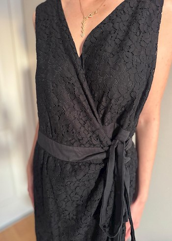 Dantel Detaylı Siyah Midi Elbise - Görsel 14