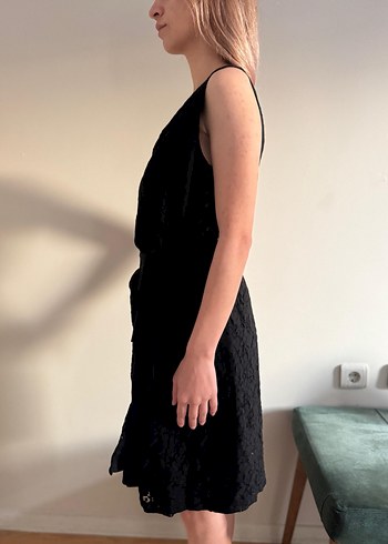 Dantel Detaylı Siyah Midi Elbise - Görsel 12