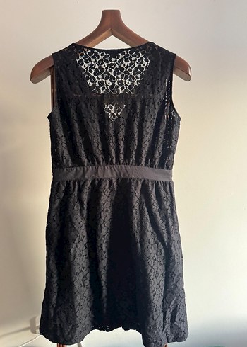 Dantel Detaylı Siyah Midi Elbise - Görsel 7