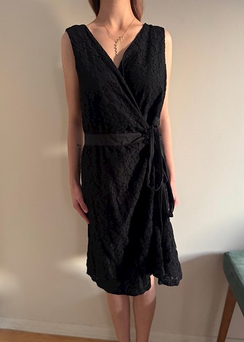 Dantel Detaylı Siyah Midi Elbise - Görsel 10