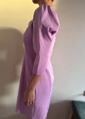 Mor Midi Kalp Yaka Drapeli Kadın Elbise - Görsel 14