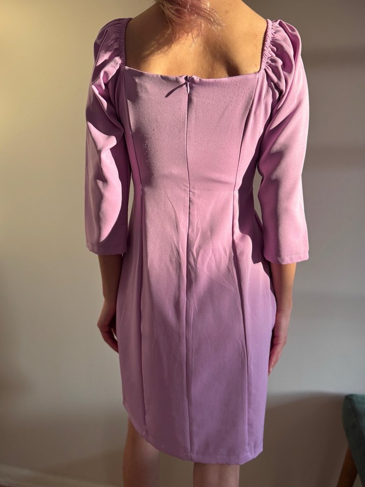 Mor Midi Kalp Yaka Drapeli Kadın Elbise - Görsel 3