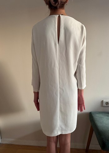 Beyaz Minimalist Midi Elbise - Görsel 6