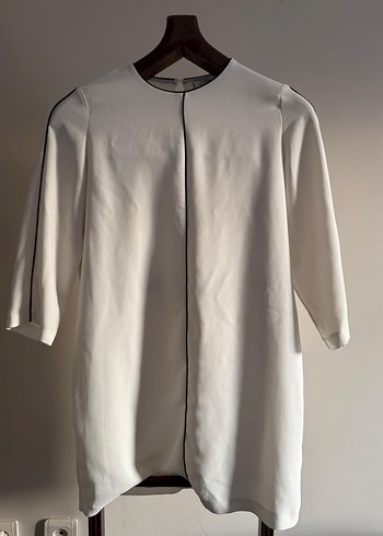 Beyaz Minimalist Midi Elbise - Görsel 8