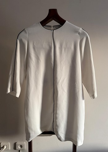 Beyaz Minimalist Midi Elbise - Görsel 9