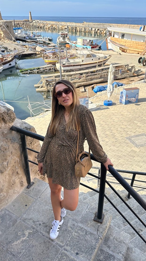 Dökümlü Leopar Desenli Elbise - Görsel 5