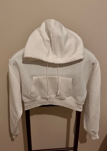 Beyaz Kapüşonlu Kadın Sweatshirt - Görsel 4