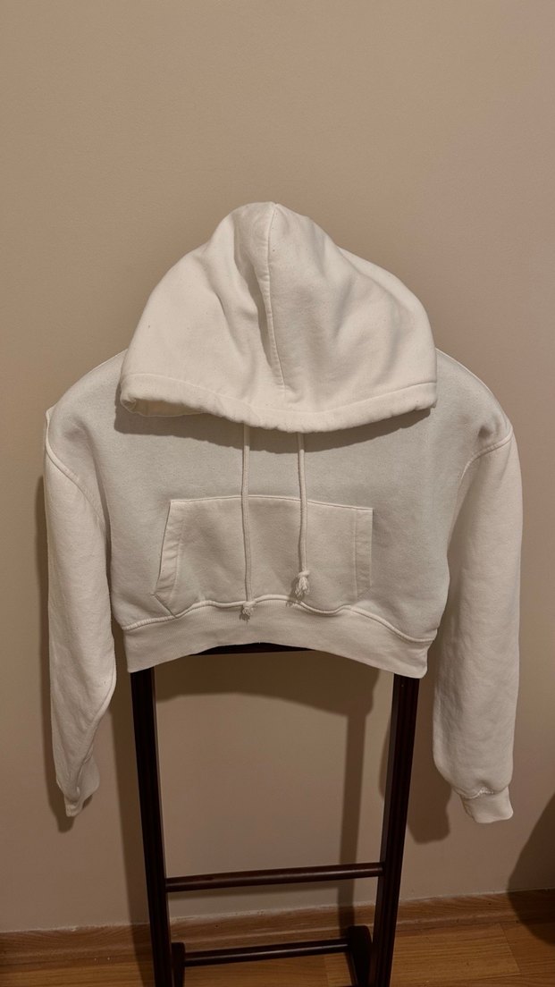 Beyaz Kapüşonlu Kadın Sweatshirt - Görsel 4