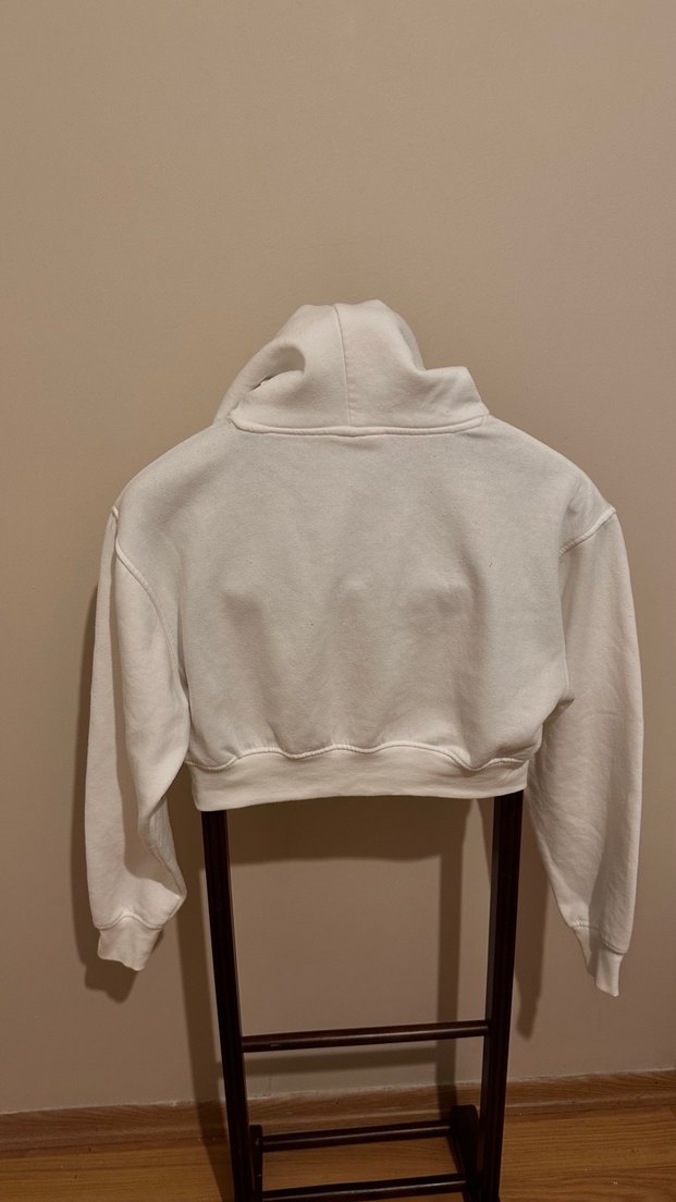 Beyaz Kapüşonlu Kadın Sweatshirt - Görsel 5