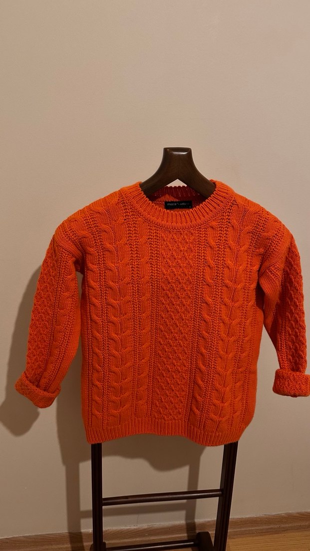 Kadın Turuncu Örgü Bisiklet Yaka Kazak - Görsel 2