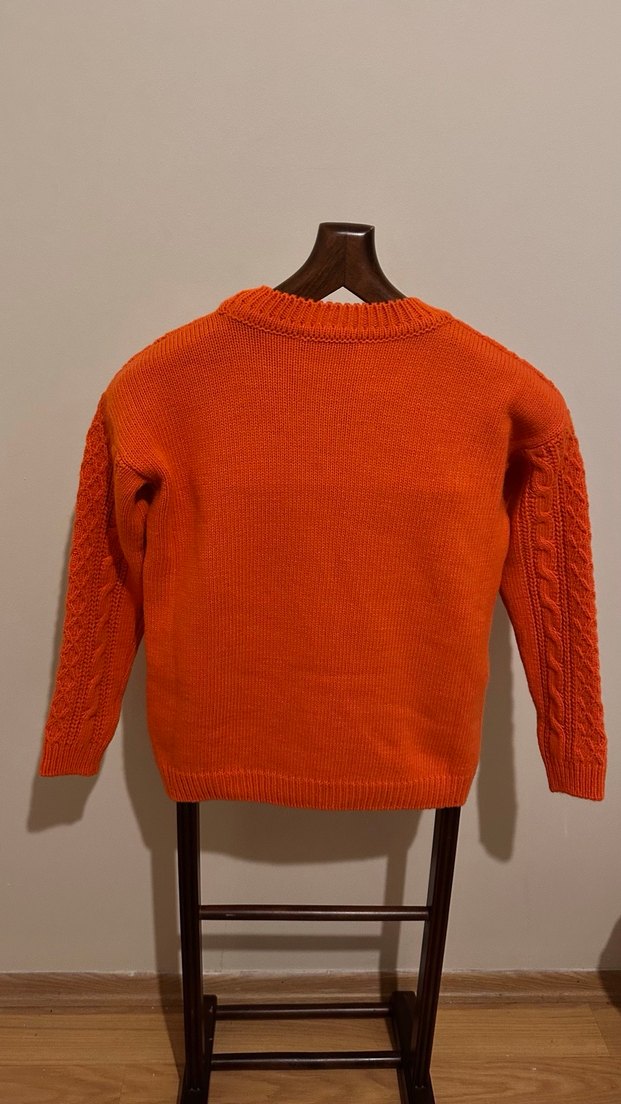 Kadın Turuncu Örgü Bisiklet Yaka Kazak - Görsel 5