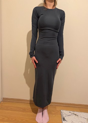 Siyah Uzun Kollu Uzun Elbise - Görsel 7