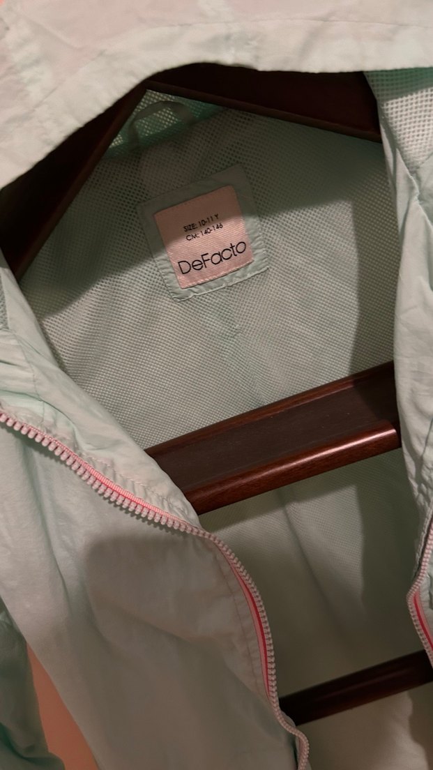 Kız Çocuk Yeşil Pamuklu Fermuarlı Yağmurluk - Görsel 3