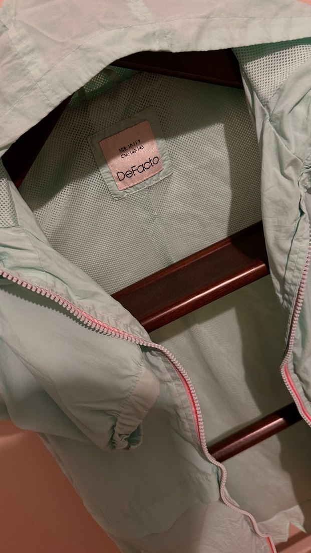 Kız Çocuk Yeşil Pamuklu Fermuarlı Yağmurluk - Görsel 4