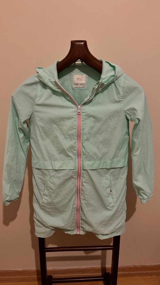 Kız Çocuk Yeşil Pamuklu Fermuarlı Yağmurluk - Görsel 5