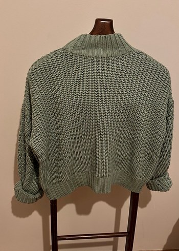 Yeşil Yüksek Yakalı Örgü Kadın Kazak - Görsel 4