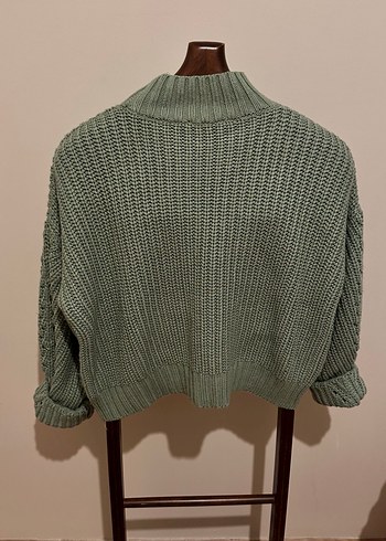 Yeşil Yüksek Yakalı Örgü Kadın Kazak - Görsel 5