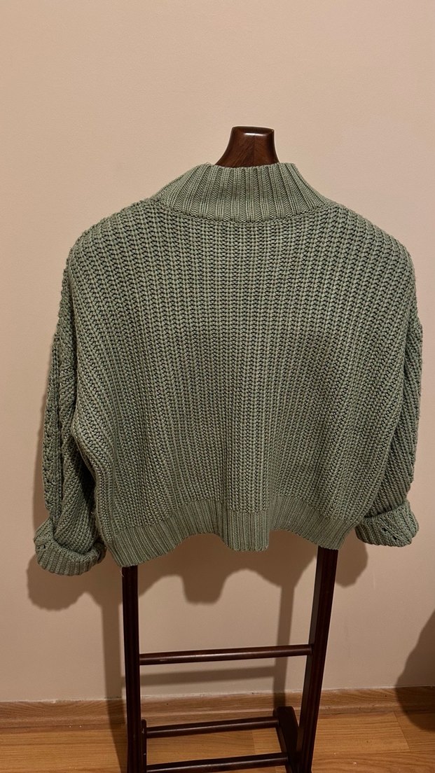 Yeşil Yüksek Yakalı Örgü Kadın Kazak - Görsel 4