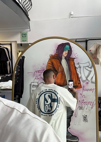 Baskılı Beyaz Oversize Erkek Tişört - Görsel 2