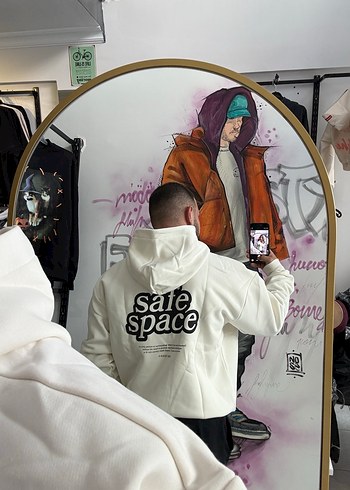 Beyaz Kapüşonlu Erkek Sweatshirt - Görsel 2