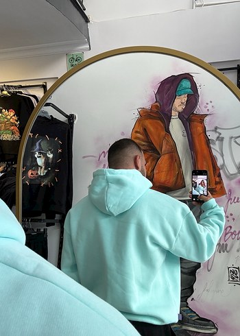 Turkuaz Kapüşonlu Unisex oversize Sweatshirt - Görsel 2