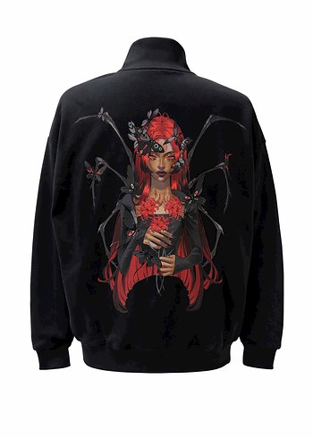 Siyah Yarım Fermuarlı unisex Sweatshirt - Görsel 2