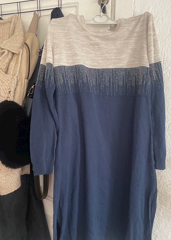 Mavi Gri Uzun Kollu Triko Elbise - Görsel 3