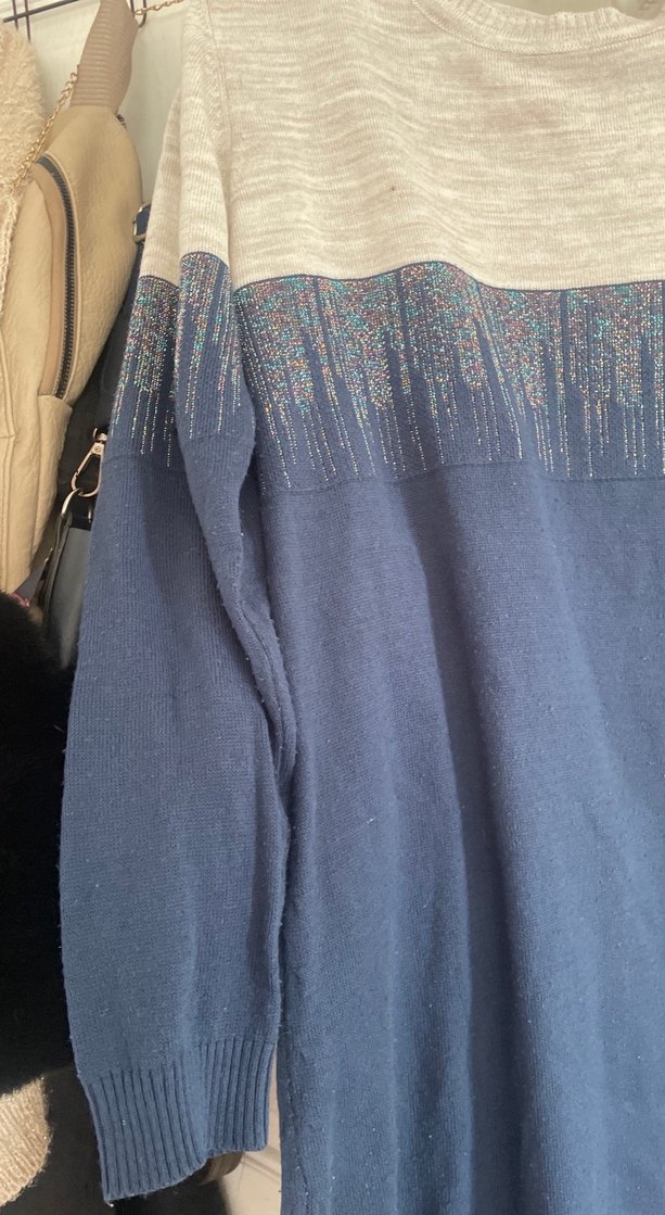 Mavi Gri Uzun Kollu Triko Elbise - Görsel 4