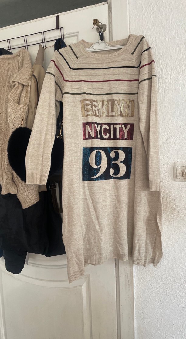 Gri Baskılı Triko Hamile Elbisesi - Görsel 4