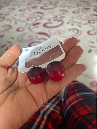 Beden bordo Renk Kirazlı küpe