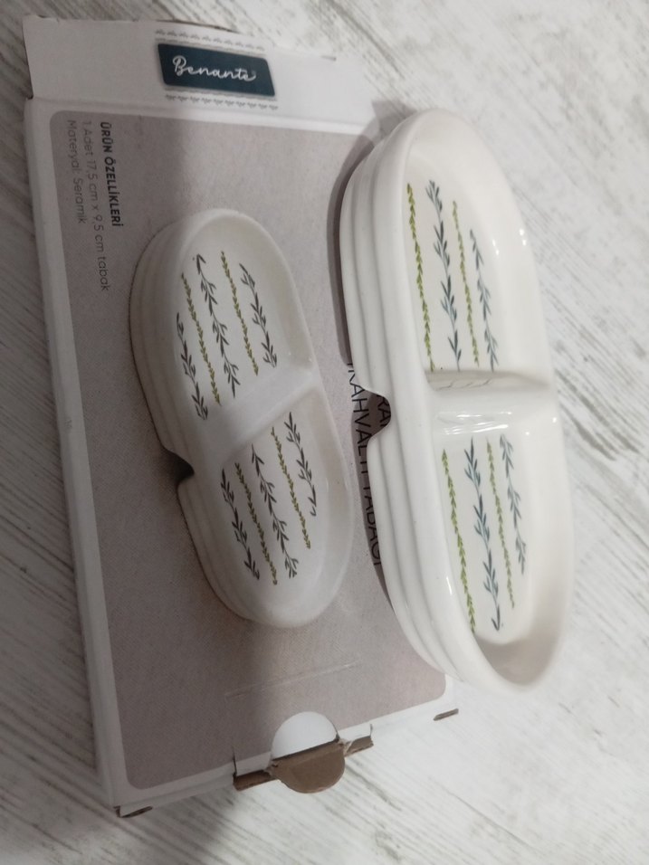 Seramik 2 Bölmeli Kahvaltı Tabağı Yeşil - Görsel 2