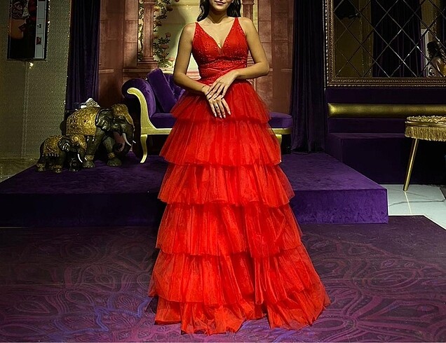 Kına elbisesi kırmızı uzun abiye