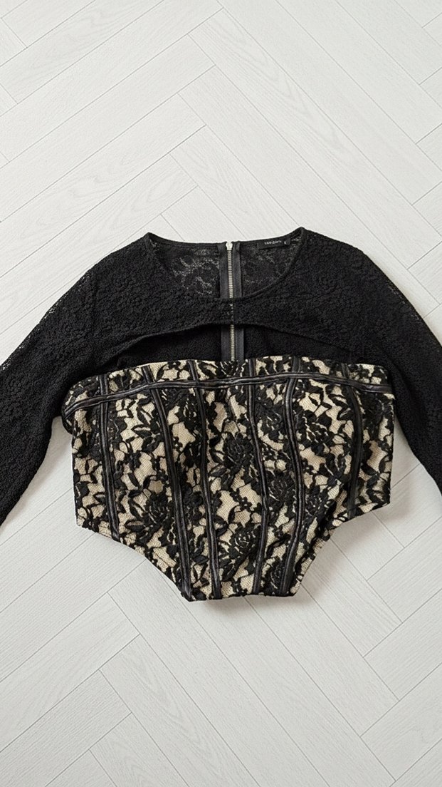 Dantel Detaylı Siyah Mini Bluz - Görsel 2