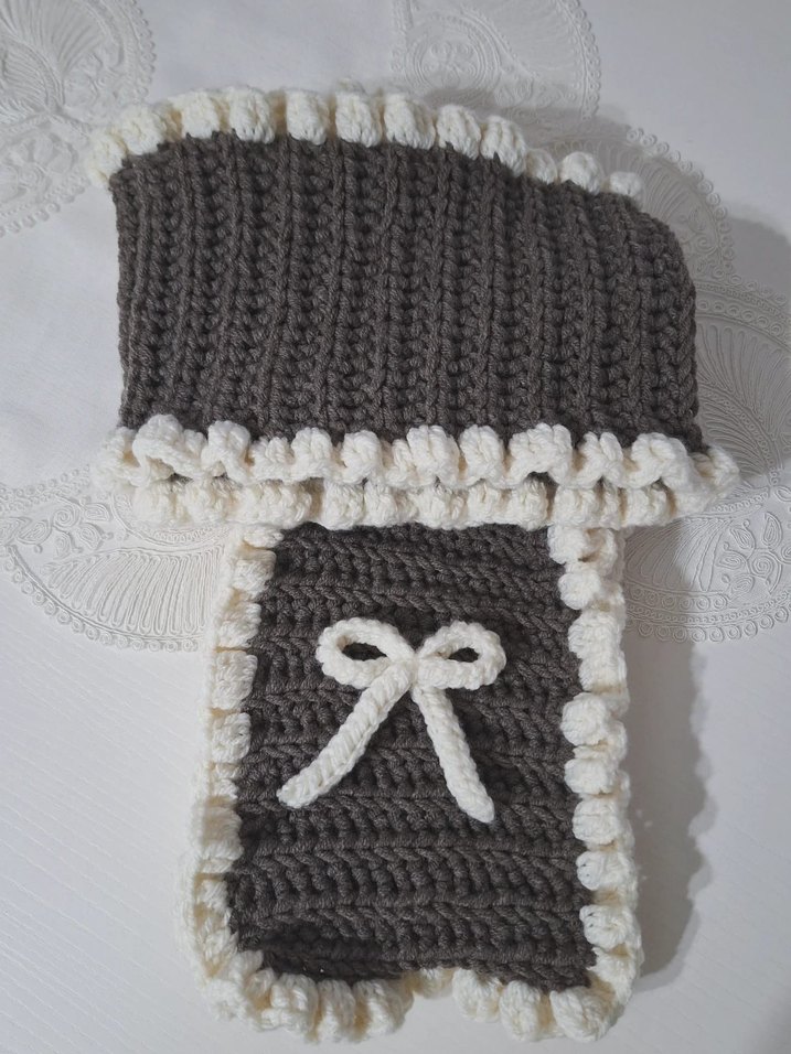 Gri Fırfırlı Örgü Kadın Eldiven ve Atkı - Görsel 4