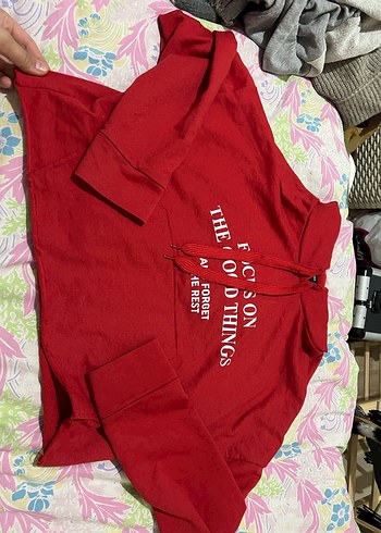 Kırmızı Yarım Fermuarlı Kadın Sweatshirt