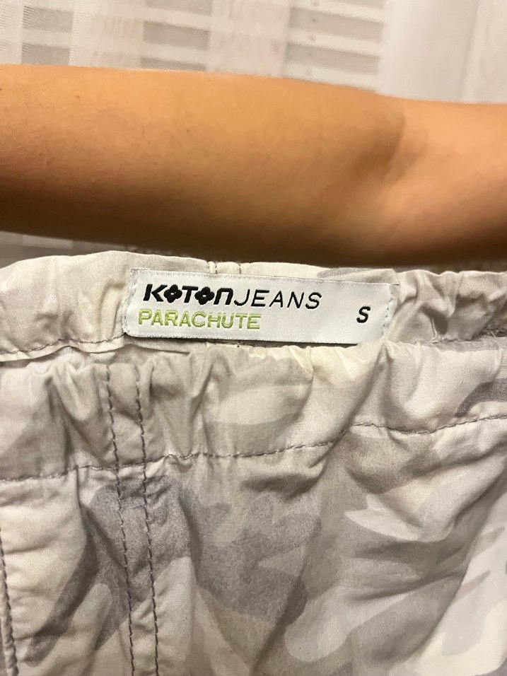 Gri Kamuflaj Desenli Bol Kesim Keten Pantolon - Görsel 3