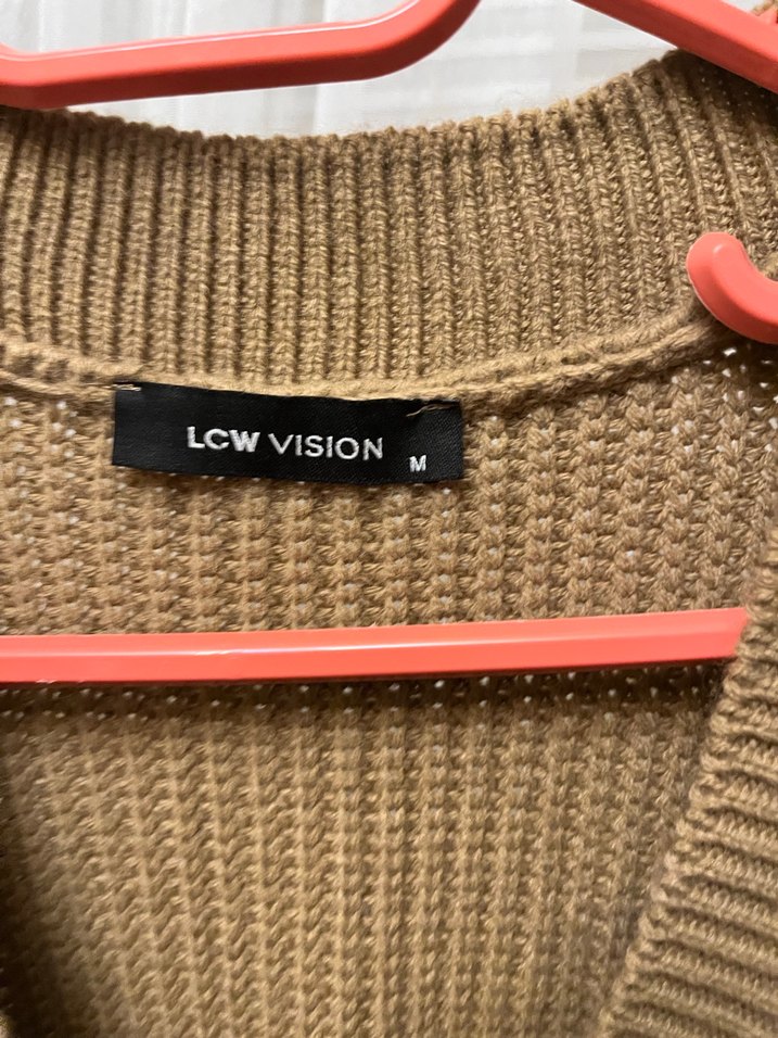 Kahverengi V Yaka Örgü Süveter - Görsel 3