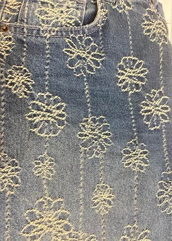 Dantel İşlemeli Bohem Mavi Kadın Kot Pantolon - Görsel 2