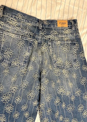 Dantel İşlemeli Bohem Mavi Kadın Kot Pantolon - Görsel 6