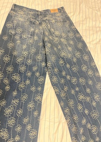 Dantel İşlemeli Bohem Mavi Kadın Kot Pantolon - Görsel 5