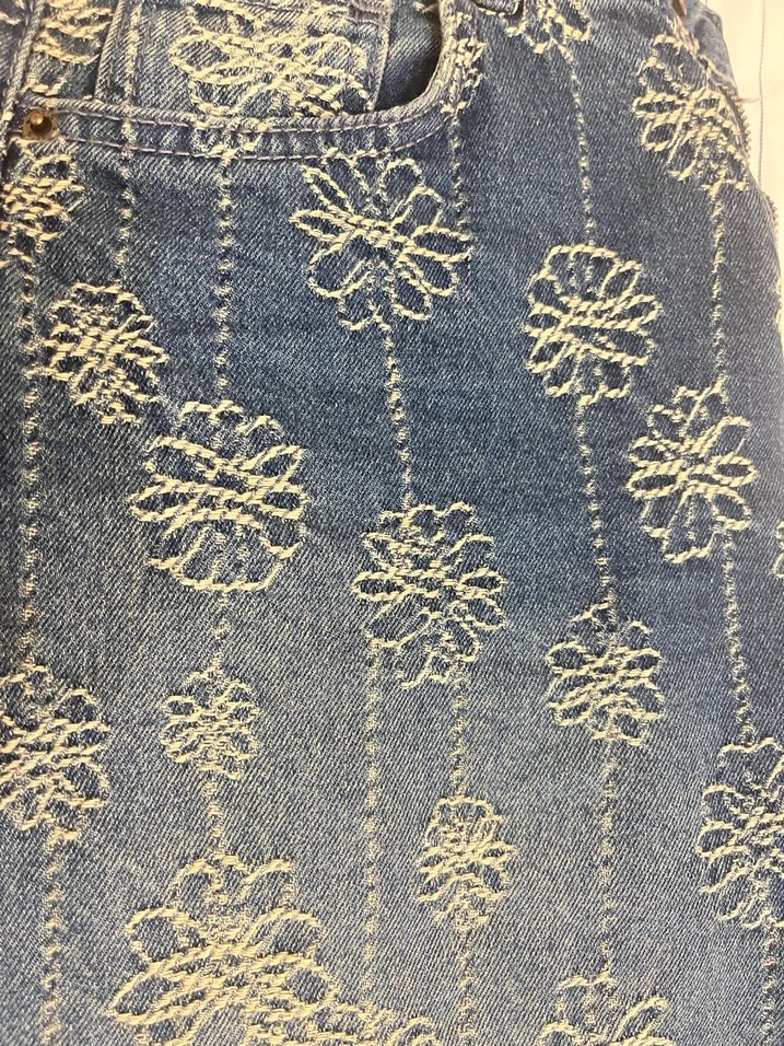 Dantel İşlemeli Bohem Mavi Kadın Kot Pantolon - Görsel 2