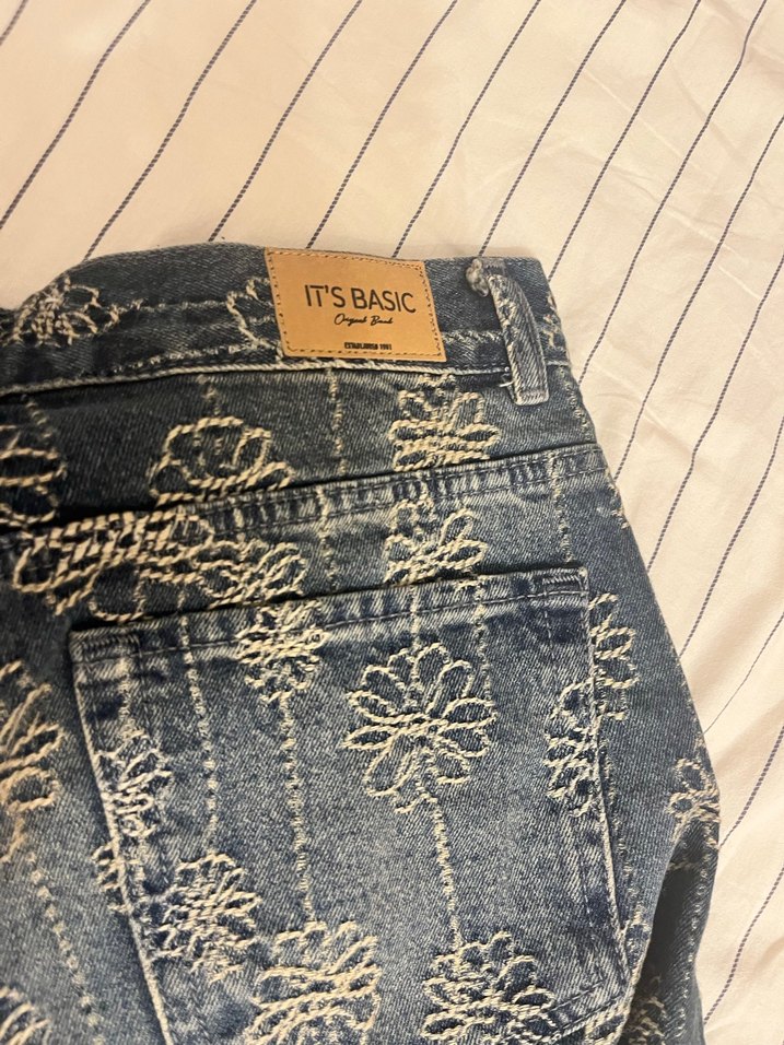 Dantel İşlemeli Bohem Mavi Kadın Kot Pantolon - Görsel 4