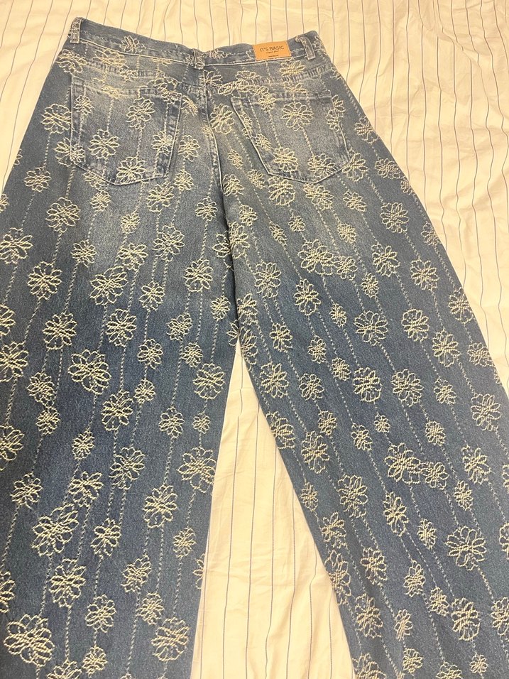 Dantel İşlemeli Bohem Mavi Kadın Kot Pantolon - Görsel 5