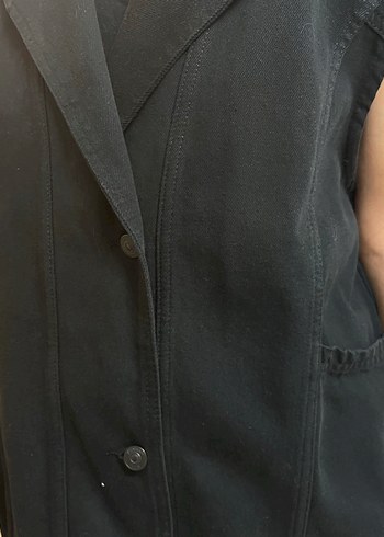 Siyah Düğmeli Kolsuz Denim Yelek - Görsel 3