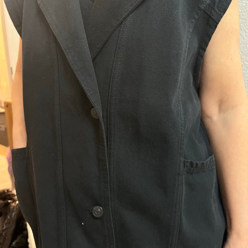 Siyah Düğmeli Kolsuz Denim Yelek - Görsel 3