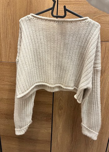 Bej Kadın Örgü Uzun Kollu Kazak - Görsel 2