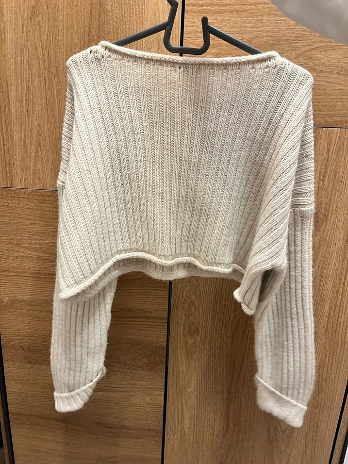 Bej Kadın Örgü Uzun Kollu Kazak - Görsel 2